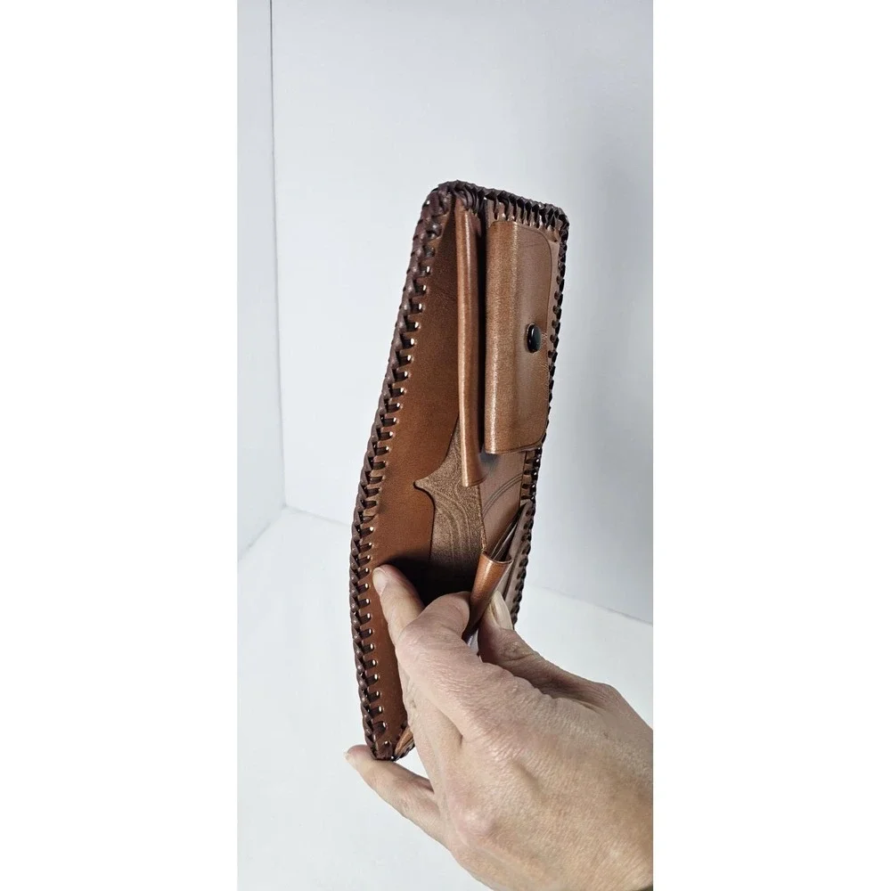 Vintage‎ Genuine Leather Tooled Wallet Western Long Bifold Coin Pocket Brown